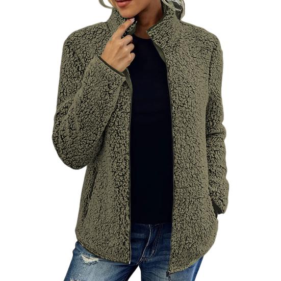 Winter Women Jacket with Double Pockets Thick Fleece Zipper Closure Cardigan Long Sleeves Warm Windproof Heat Retention Outdoor Coat