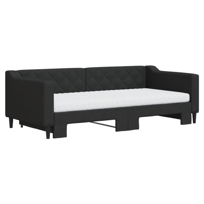 VidaXL Daybed with Trundle and Mattress Black 90x190 Cm Fabric 3197456