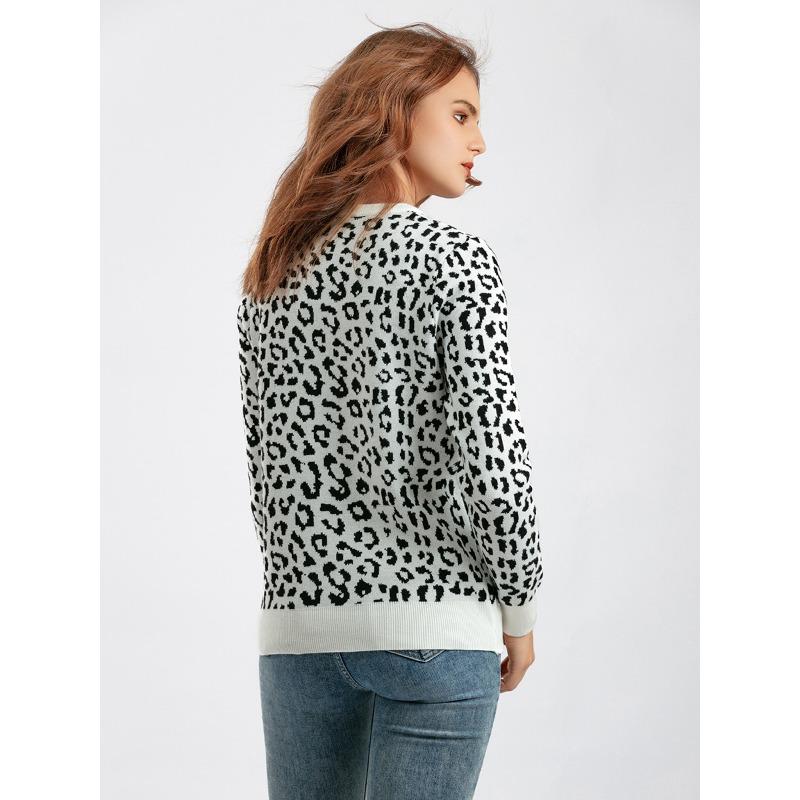 Женский весенне-осенний толстый вязаный свитер, пуловер, леопардовый жаккардовый цвет, свободная нижняя рубашка