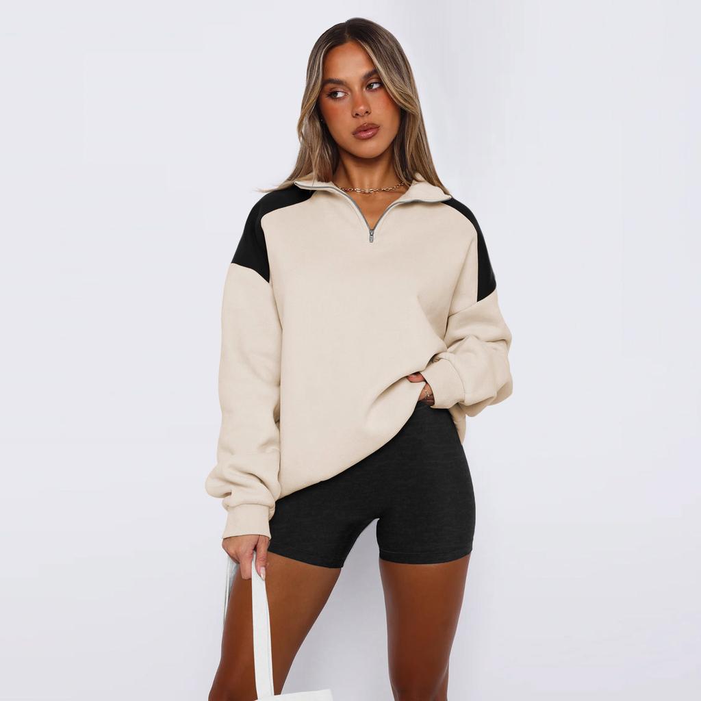 Женская свободная толстовка с воротником-поло на молнии для осени и зимы в ярких цветах