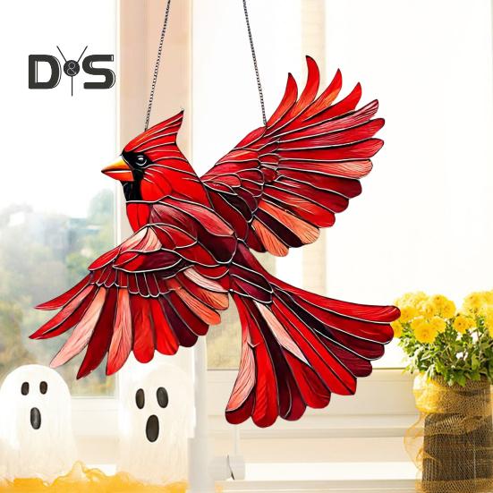 Red Bird Hanging Ornament Acrylic Flying Bird Pendant Winged Red Bird Suncatcher Decoration for Christmas Tree Window