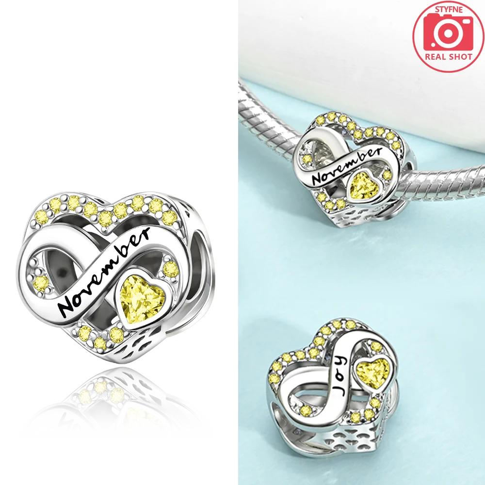 Exquisite Love Heart Blue Zircon December Infinity Birthstone Original Beads Fit Bracelet Copper Women Diy Gift Accessory