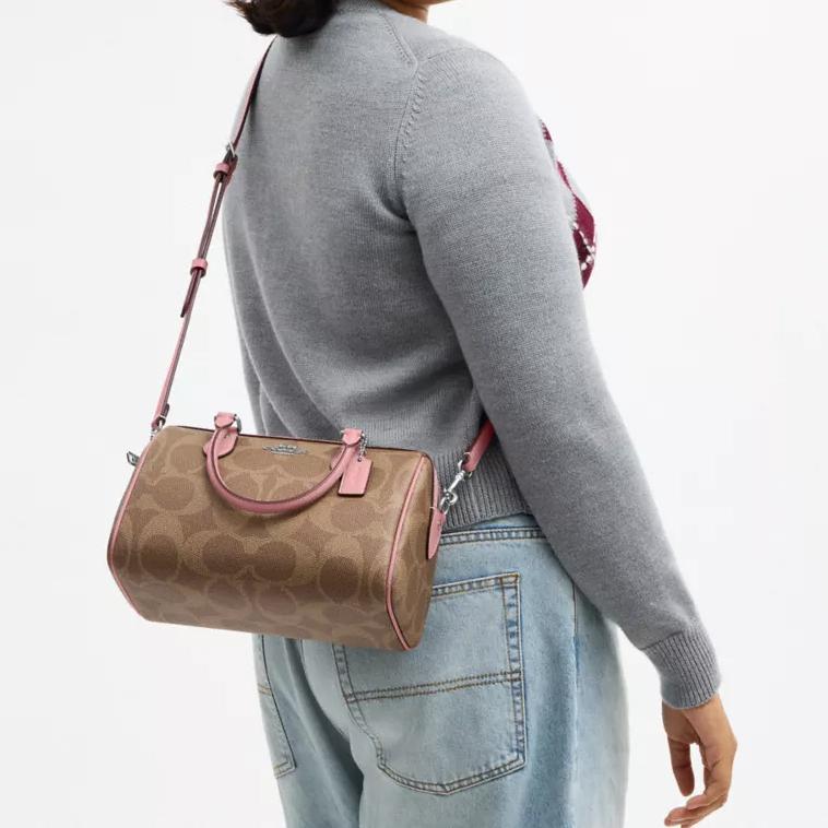 COACH RowanSATCHEL Signature Coated Canvas Crossbody Handbag Medium Women's Pink Brown CCD76-SVYGG