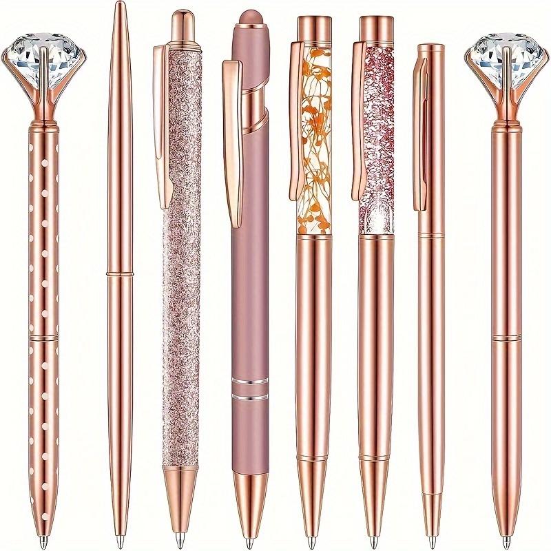Набор шариковых ручек Rose Gold - Стильные металлические ручки с хрустальными акцентами - Идеально для студентов, офиса, подарков и свадеб
