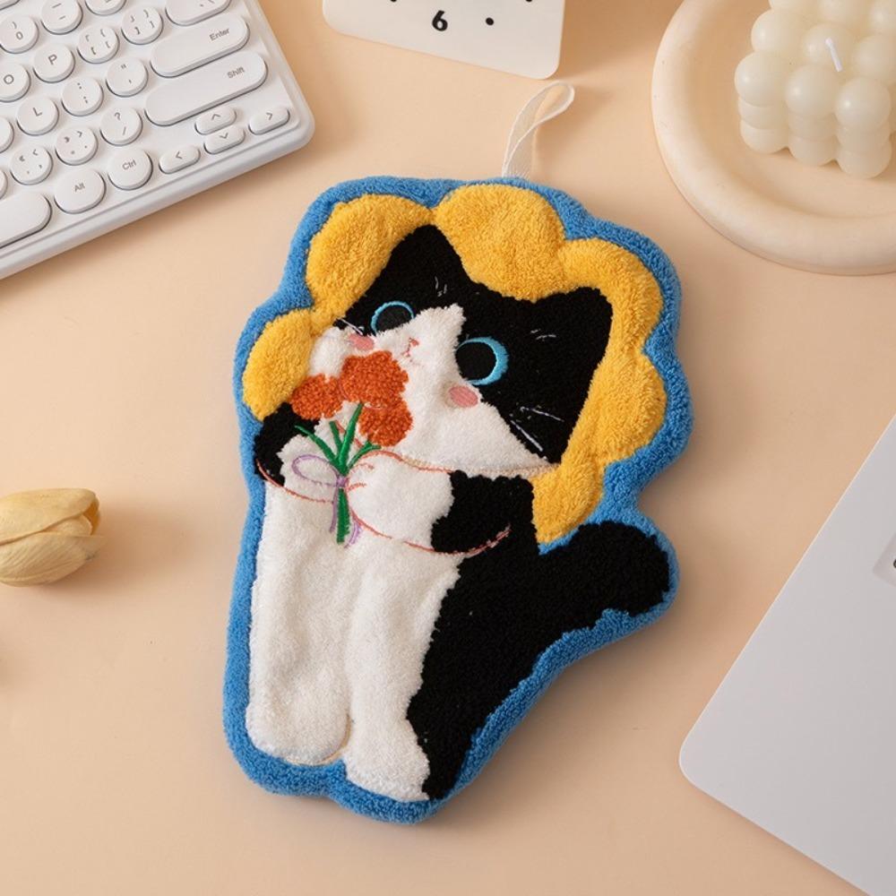 Soft Toilet Handkerchief Cute Cat Washcloth Cartoon Hand Towel  Kitchen