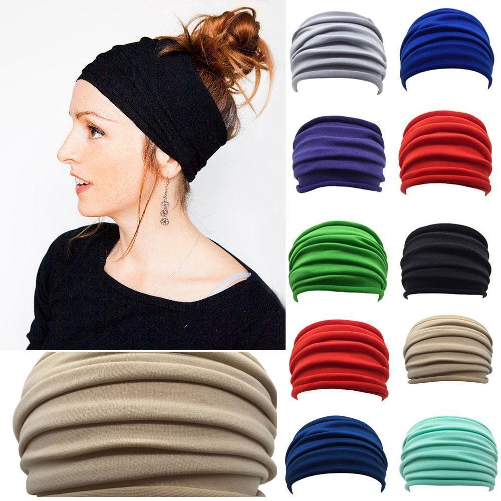 Nonslip Elastic Fold Yoga Hairband Stretch Hair Band Turban Running Headwrap Wide Sports Headband