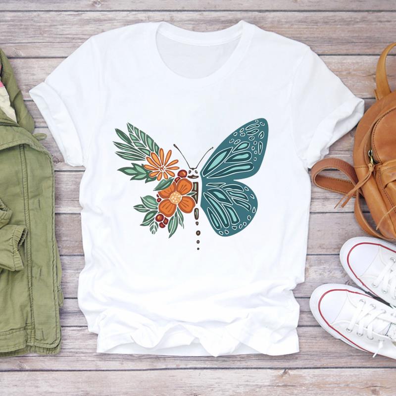 (Asian Size) Women Tee Flower Trend Cute Top Clothing Casual  Short Sleeve T Shirt Fashion Print Lady Female Graphic T-shirts