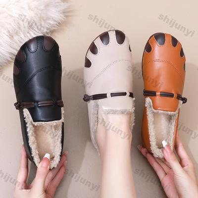Женская зимняя повседневная хлопковая обувь, теплые короткие плюшевые туфли, модные женские мокасины без застежек, нескользящие зимние ботинки на мягкой подошве