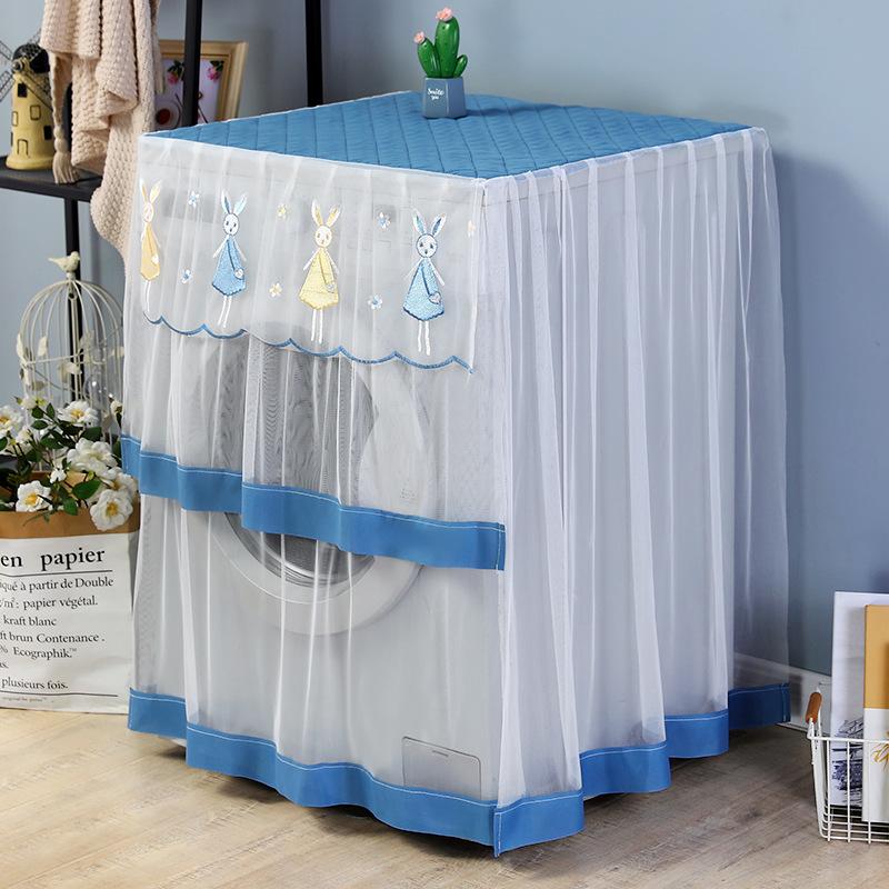 Современный декоративный пыле- и водонепроницаемый тканевый чехол с кружевной отделкой для бытовых стиральных машин розового и белого цвета