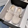 2025 Autumn/Winter Women's Thick Heel Fur Slippers, Round Toe, Closed Toe Mules, Size 41-43. Perfect for Outdoor Wear.
