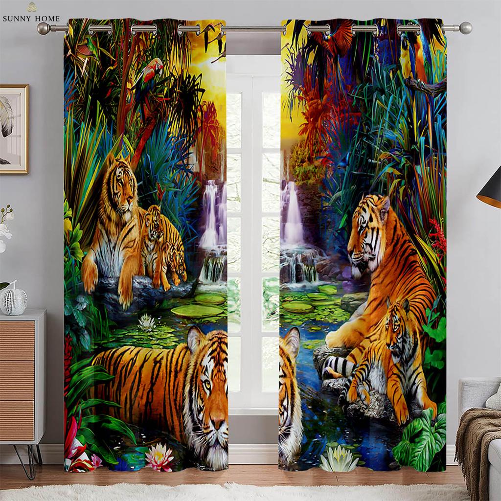 Тигр Лев животное 3D печать занавеска спальня гостиная кабинет кухня затемнение теплоизоляция занавеска украшение дома 2 шт