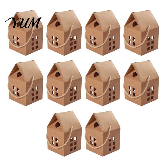 Cardboard Boxes for Small Gifts 10PCS House Shape Candy Boxes, Hollow Window Design Containers Paper Shaped Packaging with Portable Rope, Decorative