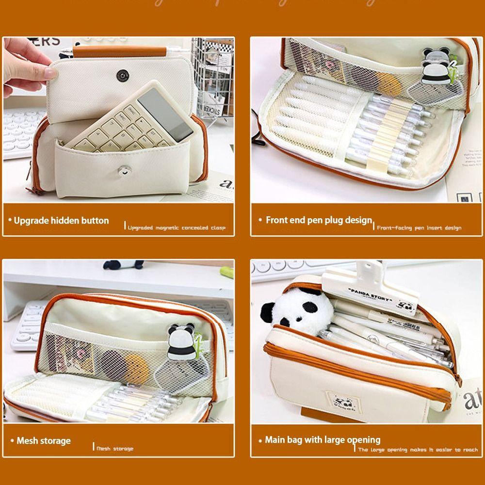 Large Capacity Pencil Case Cartoon Panda Storage Bag Durable Stationery Bag School Office Supplies