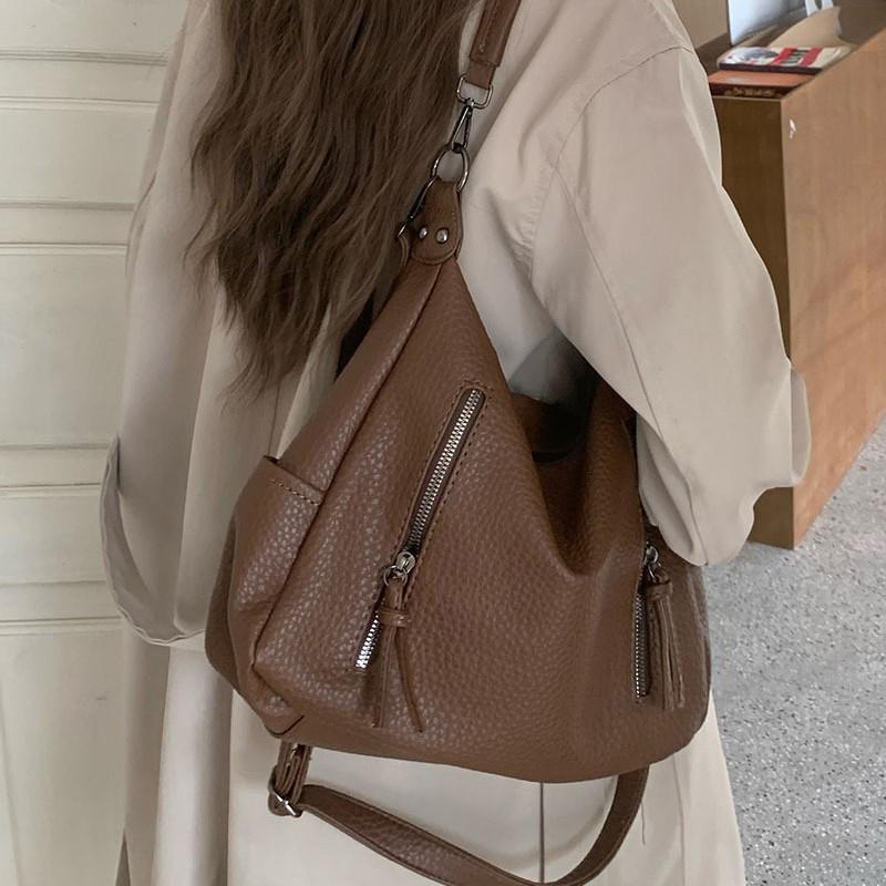 Yogodlns Большая вместительная сумка для женщин, новая мягкая сумка-ведро из искусственной кожи, универсальная сумка-тоут для повседневных поездок на работу, кошелек через плечо