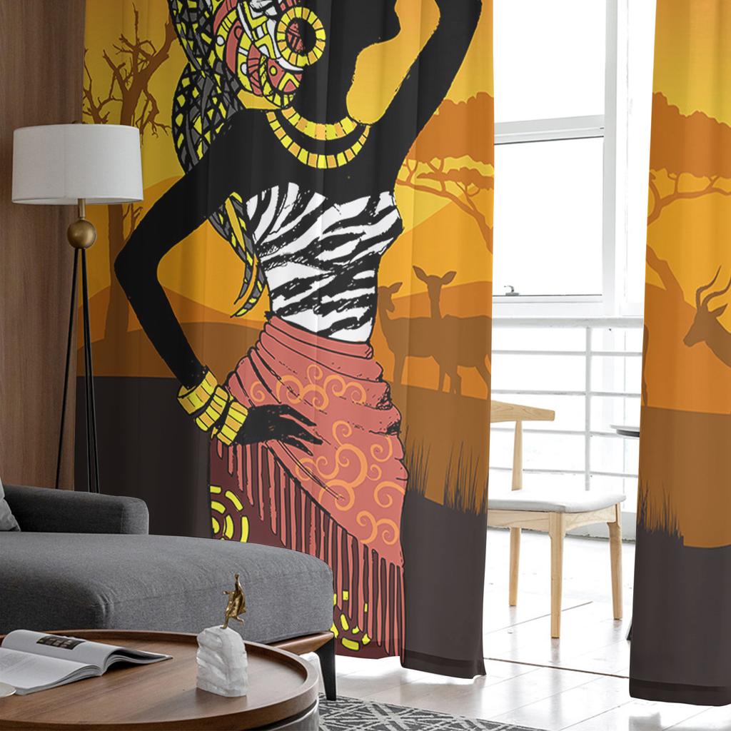Этнический стиль, африканский женский черный народный костюм, прозрачные шторы для спальни, гостиной, вуаль, оконные шторы, тюлевые шторы, детская комната