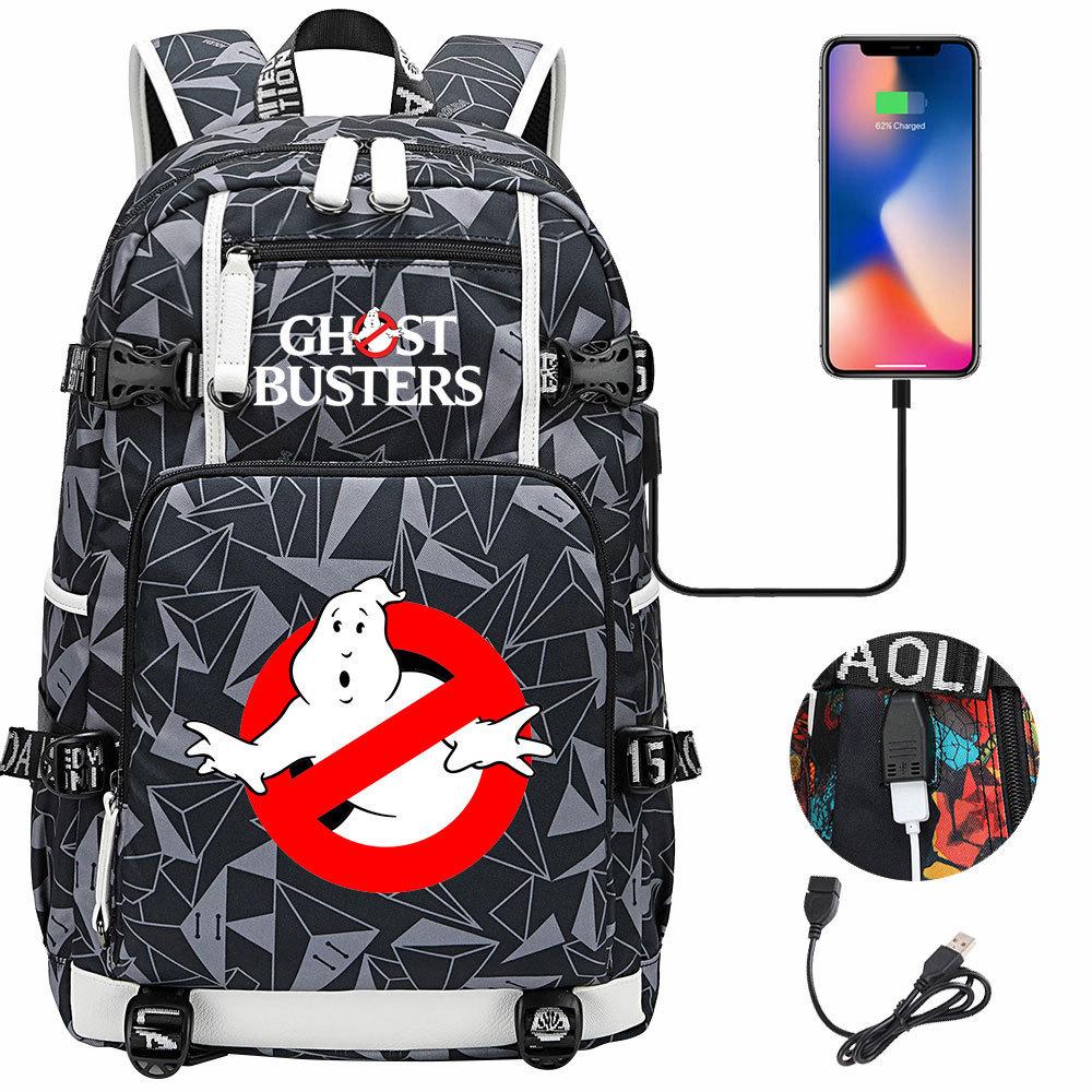 Ghostbusters Print USB Charging Backpack for Teens Students Casual Travel Outdoor Daypack
