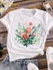 (Asian Size) Women Tee Top Clothing Watercolor Flower Style Casual Flower Fashion Short Sleeve T Shirt Print Lady Female Graphic T-shirt