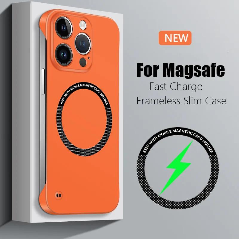 Безрамный магнитный чехол Magsafe Slim для iPhone 16 13 12 15 Pro Plus Max X XS Max XR с беспроводной зарядкой, твердый задний чехол