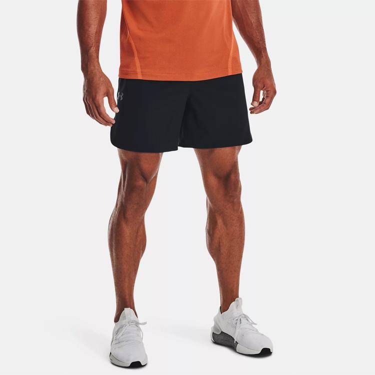 Under Armour Эластичные однотонные свободные тканые шорты со средней талией и принтом логотипа, мужские брюки, черные 1376782-001