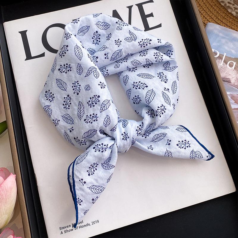 61 Cotton-Linen Pink Floral Small Square Scarf for Women, Silk Scarf 1116 New Pastoral Style Neck Scarf, Thin Mom Scarf