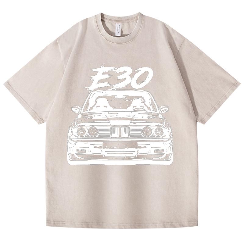 Футболка в стиле ретро с эффектом потертости E30 Car 100% хлопок футболка флисовая толстая теплая женская мужская хип-хоп футболка с круглым вырезом