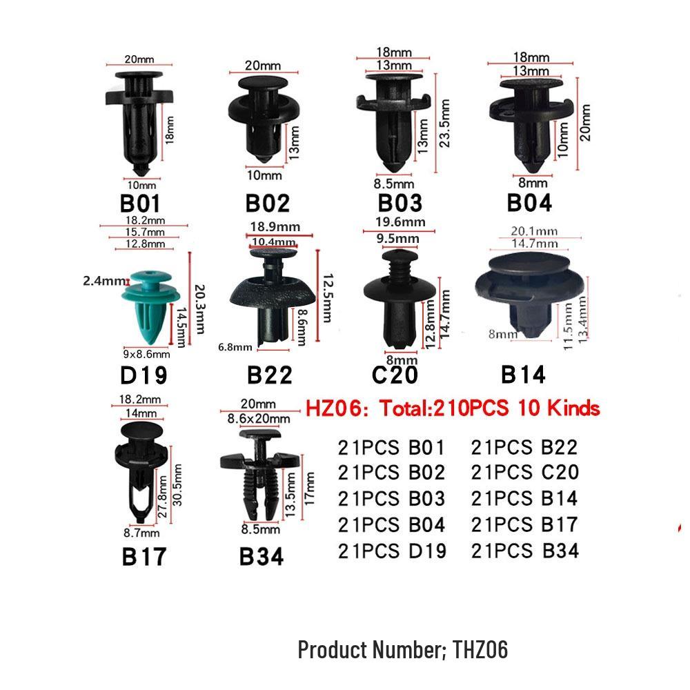 Набор из 285 штук смешанных клипс для брызговиков и отделочных панелей автомобилей Honda, Toyota, Ford и Mazda