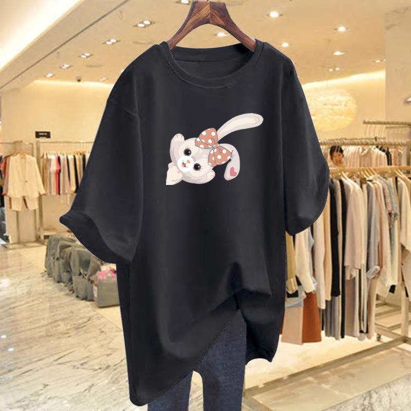 Хлопковая футболка с коротким рукавом женская 2025 новая одежда лето зарубежный стиль с рукавом до локтя топ летняя одежда