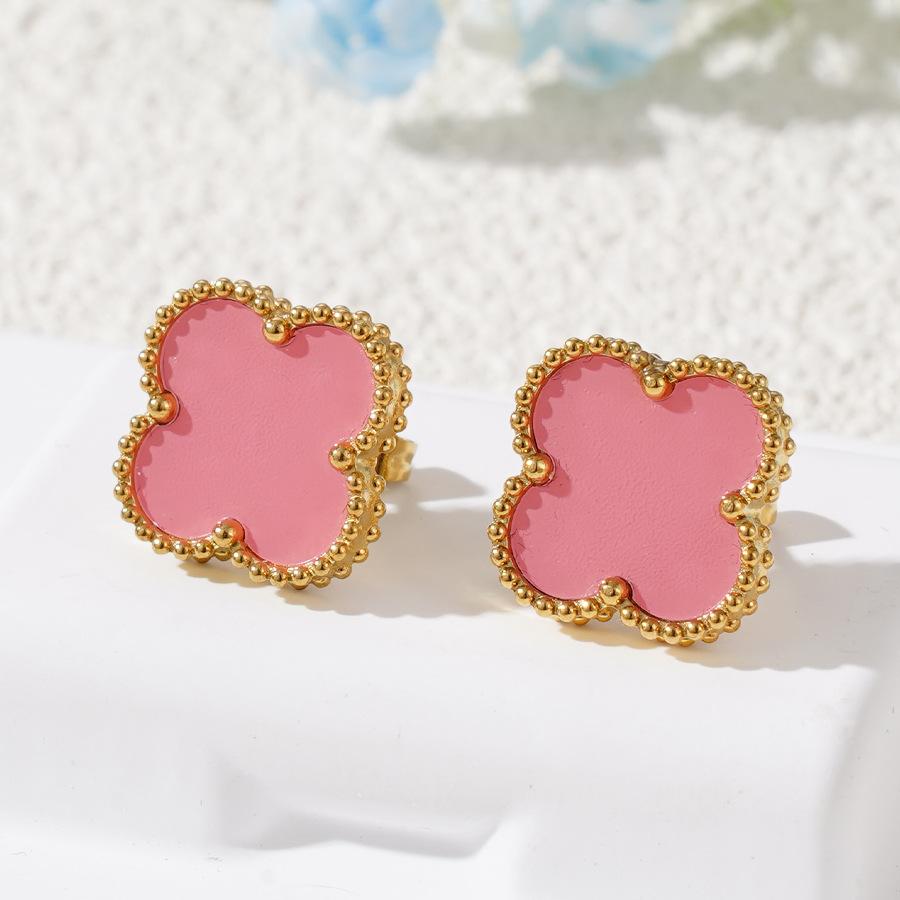 15 мм титановые стальные серьги с четырьмя листами клевера 18 карат не выцветают сотни пожилых женщин-сережек с чувством удачи