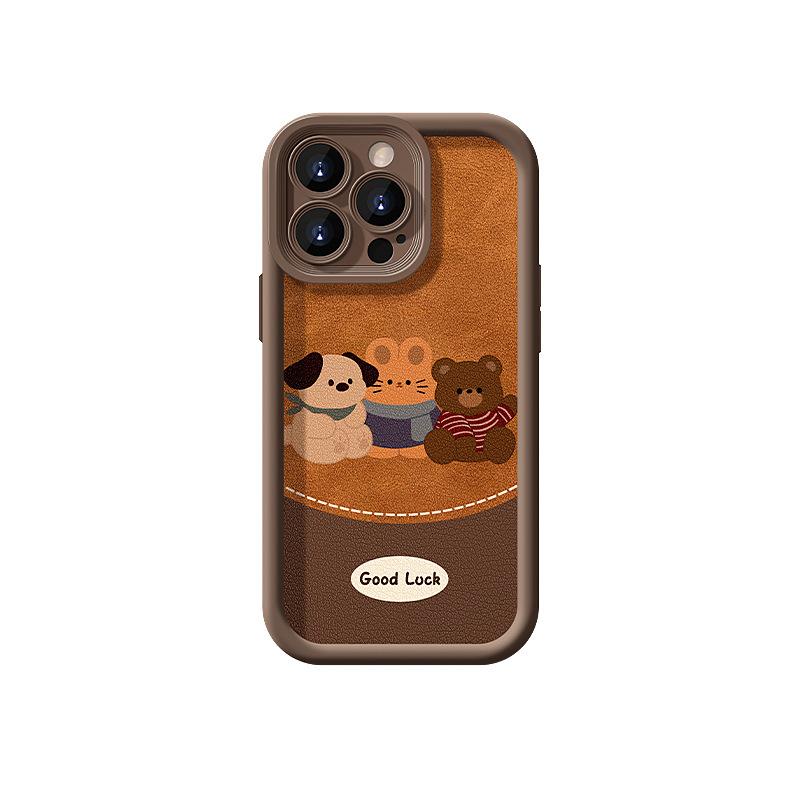 Три ремешка с изображением животных, подходящие для мобильного телефона Apple 16, чехол для iPhone15PRO из овчины 14, силиконовый, противоударный X