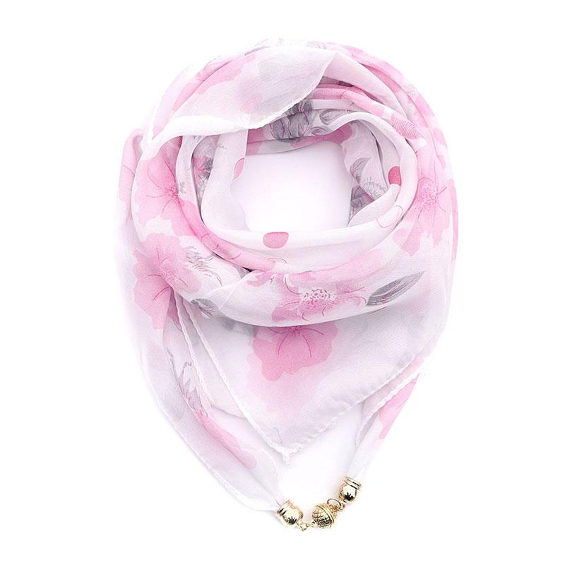 Women Necklace Accessories Chiffon Silk Scarf Magnetic Buckle Necklace Pendant Printed