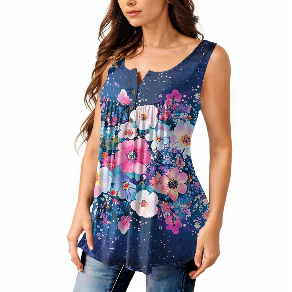 Женская мода плиссированная безрукавка повседневная футболка жилет топ на пуговицах