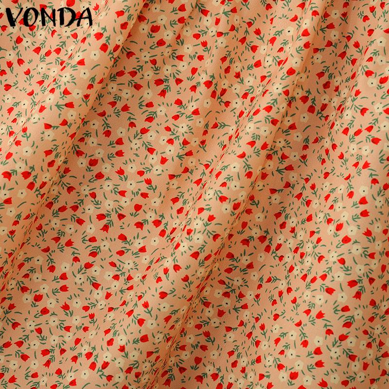 VONDA Summer Women Square Collar Sleeveless Strap Floral Print Ruffled Casual Tank Tops