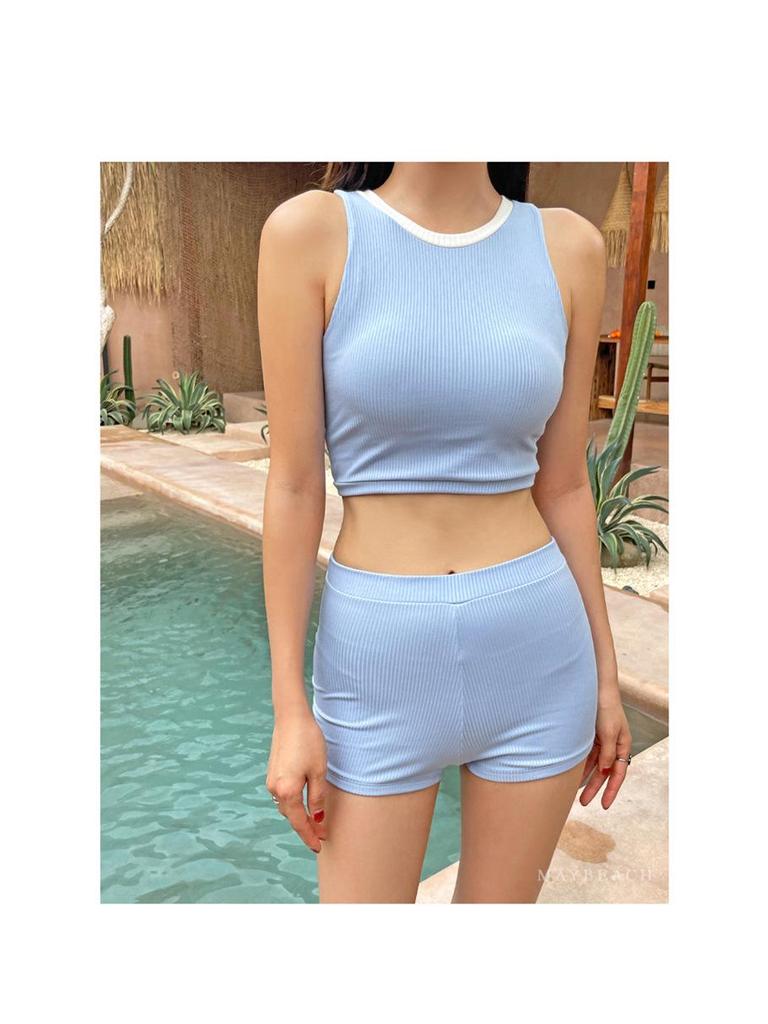 Корейский купальник бандо с разрезом 2025 - Однотонный, Сексуальные плавки с плоским вырезом для женщин