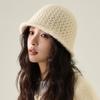Autumn Winter Knitted Bucket Hat Women's Curling Imitation Hand Hook Hollow Fisherman Hat Warm Ear Protection Basin Hat