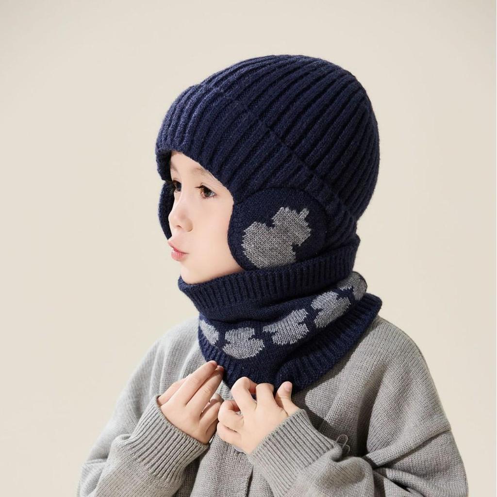 Детский теплый шерстяной набор шапка и шарф для шеи с защитой ушей для осени и зимы