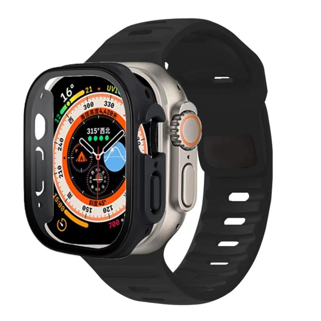 Ремешок + чехол для Apple Watch Ultra 49 мм, ремешок для умных часов, бампер для ПК + защитная пленка для экрана, закаленная крышка, аксессуары для ремешков серии iwatch