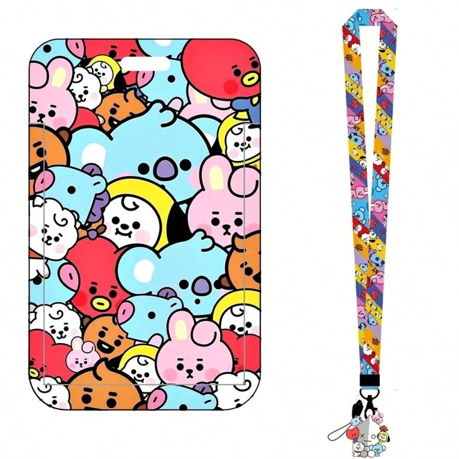 LINE FRIENDS BT21 Kpop Аниме Мультфильм Шнурок Брелок с Держателем для Карт из АБС-пластика для Карточек на Питание, Транспортных Карт и ID-Карт