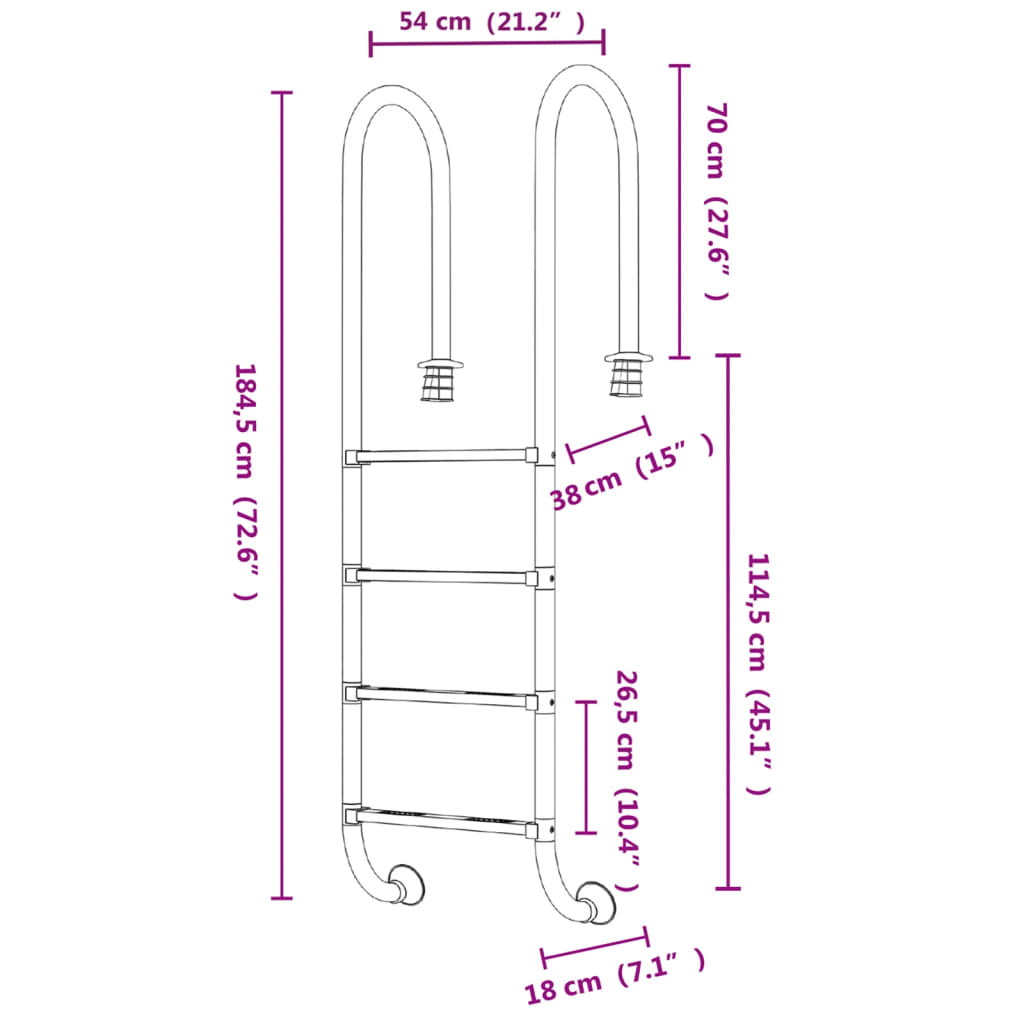 Pool Ladder 54 x 38 x 184.5 cm Stainless Steel 304