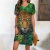Платья с тигровым принтом для женщин, повседневное винтажное платье с 3D-принтом, женское модное платье с коротким рукавом и большими размерами, летняя одежда