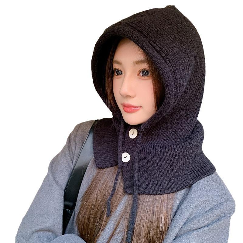 1pc Women Drawstring Balaclava Hat,Face Neck Warm Knit Ski Mask Cover Outdoor Warmer Cowl Hood for Winter Halloween,Christmas