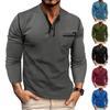 Men's Long Sleeve T-Shirt | 3-Button, Chest Pocket, Solid Color Soft Cotton, Breathable & Skin-Friendly Top For Daily Wear, Layering & Light Sports