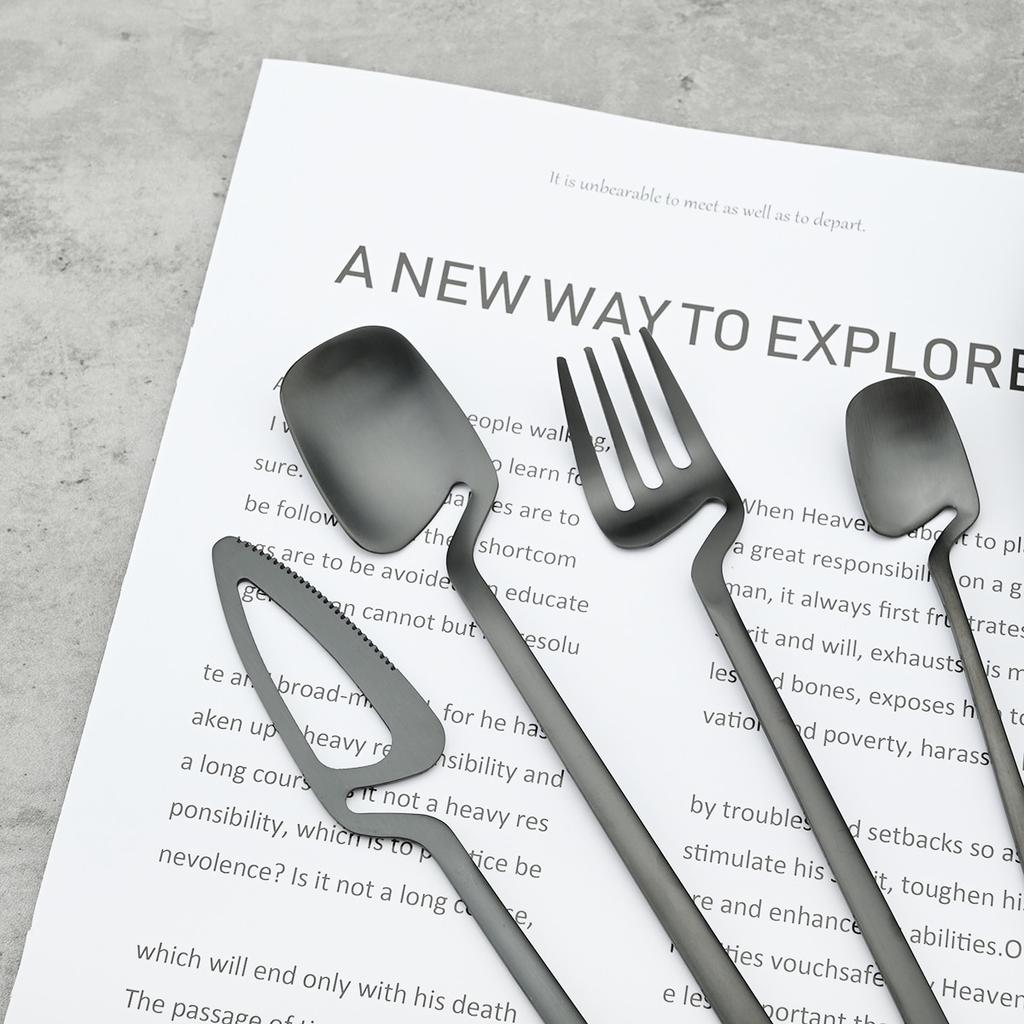 Матовый черный набор столовых приборов, нож, фруктовая вилка, кофейная чайная ложка, столовая посуда, набор столовых приборов из нержавеющей стали 18/10, кухонная посуда