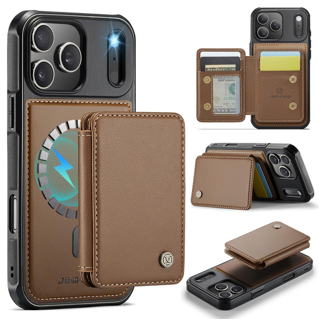 For iPhone 17 Pro Max Case JEEHOOD J05 Leather Mobile Cover with Detachable Magnetic Card Bag