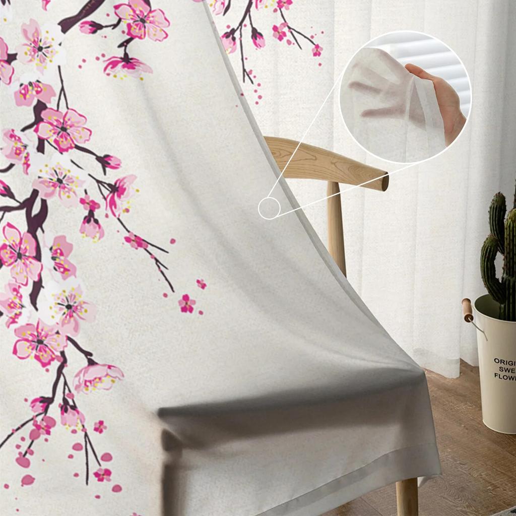 Тюлевые шторы с сакурой в японском стиле для гостиной, кухни, современные оконные занавески из вуали