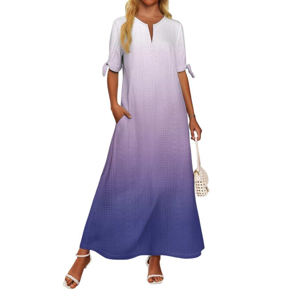 Женское повседневное модное темпераментное элегантное платье макси с принтом градиентного цвета на талии