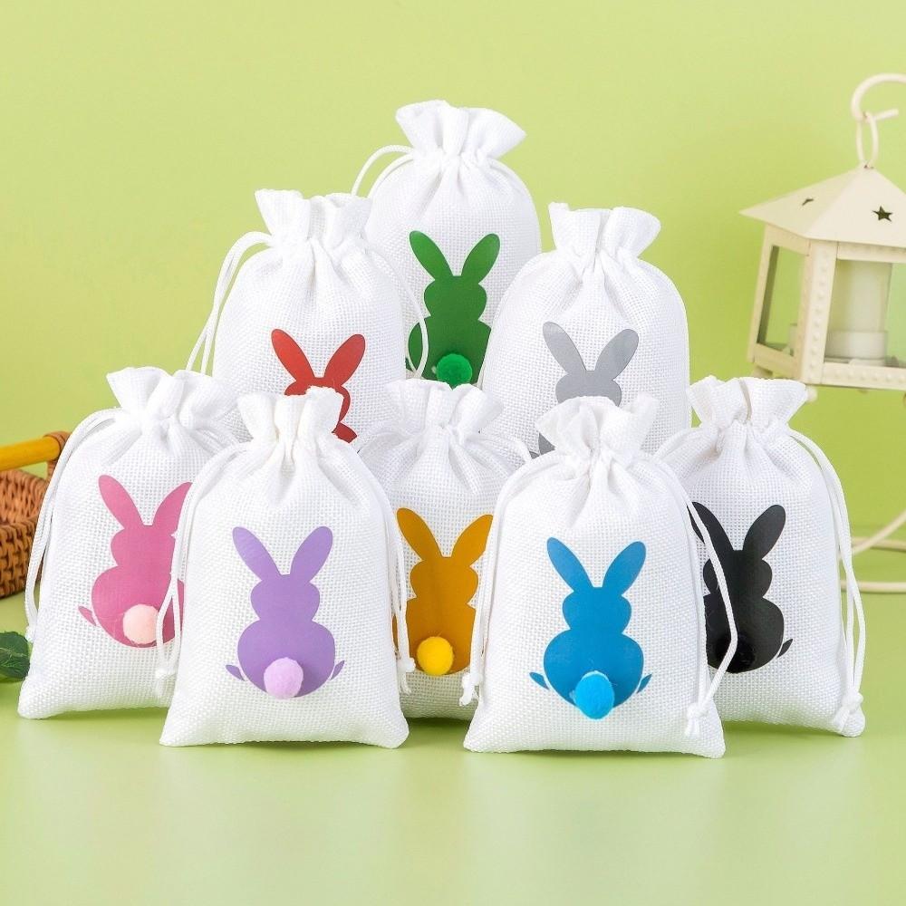 10PCS Reusable Drawstring Gift Bags Bunny Pattern Rabbit Candy Bags Snack Pack Bags Kids Treats