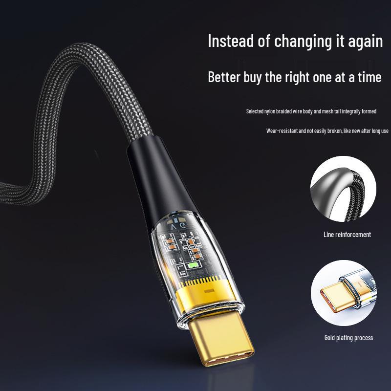 120 Вт Прозрачный Плетеный Кабель Super Fast Charging, Совместимый с Двойным Type-C и Apple PD, для Huawei, Трансграничный Стиль