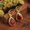 Lab Created Ruby Leverback Lock Earring 925 Sterling Silver Yellow Gold Plated Jewelry