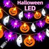 Halloween String Lights with Timer 20 LED Ghost Bat Pumpkin Light 8 Lighting Modes Waterproof for Halloween Party Decor 3 Meters