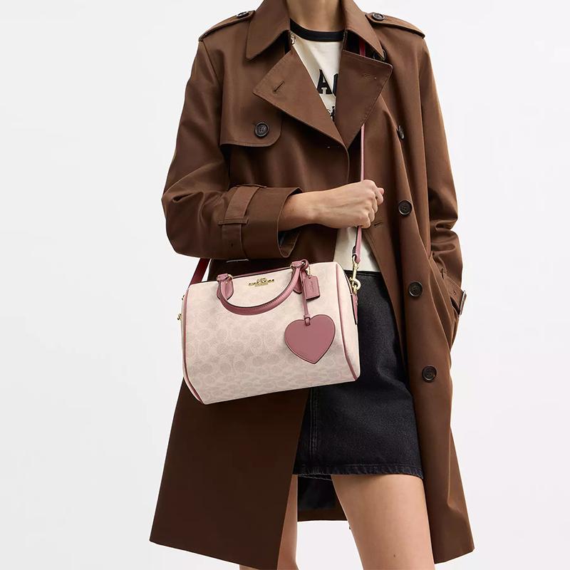 COACH handbag Valentine's Day Exclusive RowanSATCHEL 25 Brand Print Zipper Closure Signature Canvas and Smooth Leather Shoulder Crossbody Medium